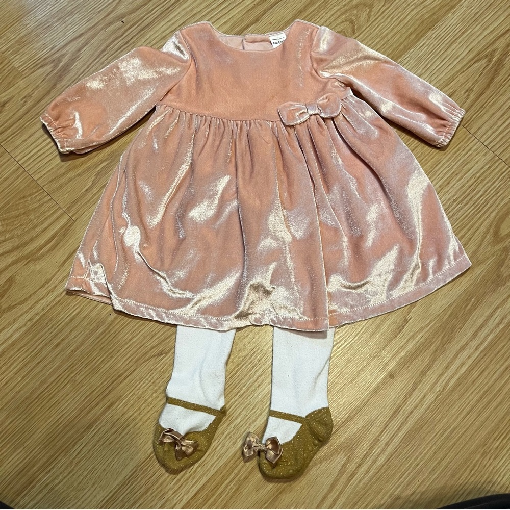 Pink Velvet Dress With Matching Tights